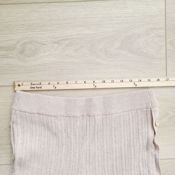 Revolve X Michael Costello Kalina Side Button Pant L Beige Ribbed Knit Pull-On - Picture 10 of 12